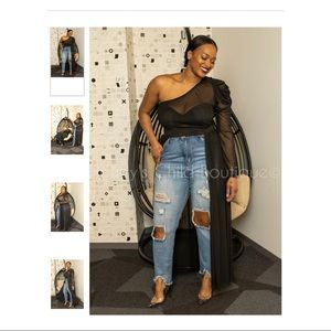 Black sheer one shoulder empress top